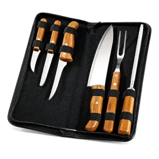 Conj. De Facas Bambu / Madeira / Inox Com Estojo F